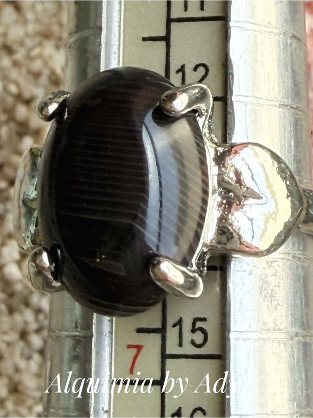 Simple Silver Ring with Black agate Oval Cabochon